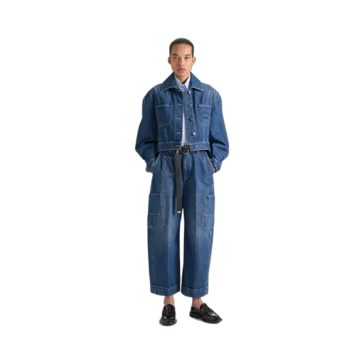 Medium Blue Cropped Cocoon Cargo Jeans