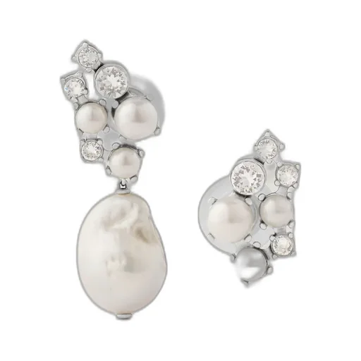 Crystal Pearl Asymmetric Earrings In Metal, Crystals And Pearls