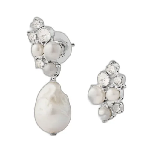 Crystal Pearl Asymmetric Earrings In Metal, Crystals And Pearls