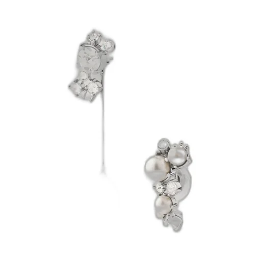 Crystal Pearl Asymmetric Earrings In Metal, Crystals And Pearls