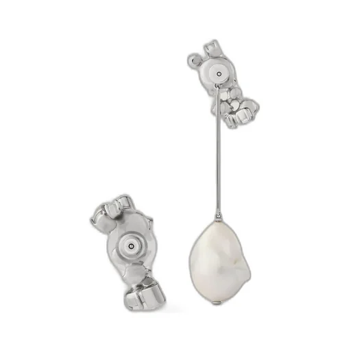 Crystal Pearl Asymmetric Earrings In Metal, Crystals And Pearls
