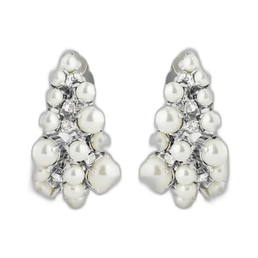 Crystal Pearl Clip Earrings In Metal, Crystals And Pearls