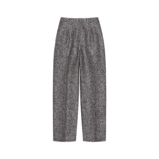 Double Pleat Pants In Herringbone Mixed Wool