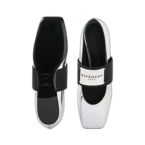 Sliced Square Ballerinas In Mirror Effect Leather