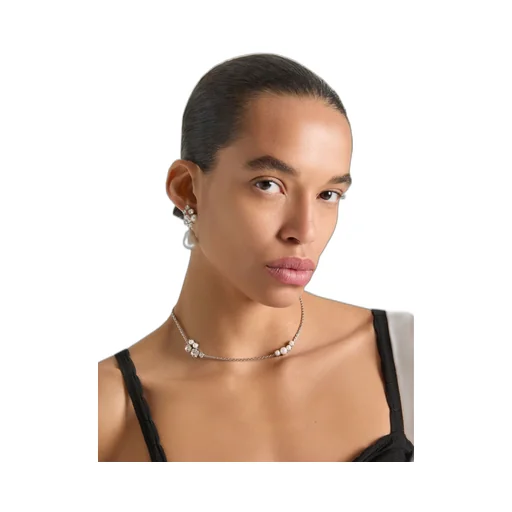 Crystal Pearl Short Necklace In Metal, Crystals And Pearls