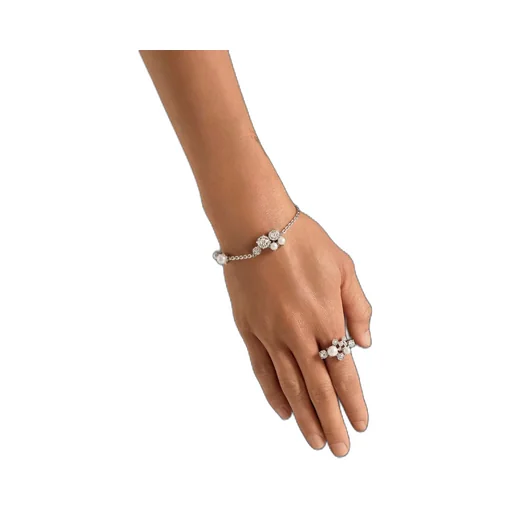 Crystal Pearl Ring In Metal, Crystals And Pearls