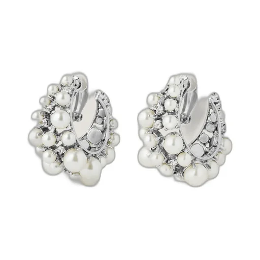 Crystal Pearl Clip Earrings In Metal, Crystals And Pearls