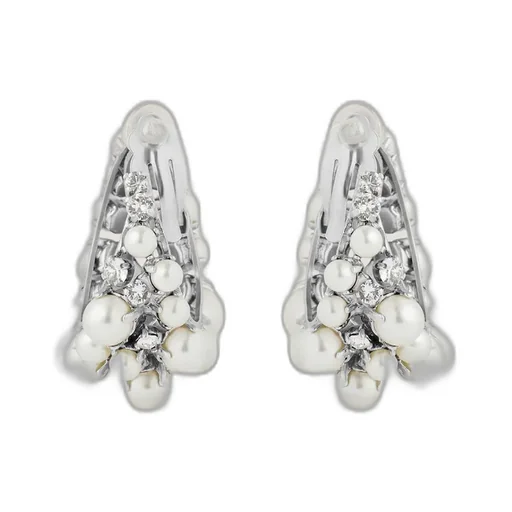 Crystal Pearl Clip Earrings In Metal, Crystals And Pearls