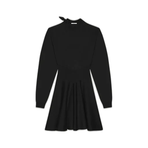 Dress In Wool And Cotton With Bow Detail