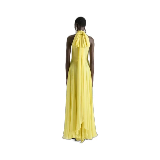 Halterneck Evening Dress In Silk Chiffon With Bow Detail