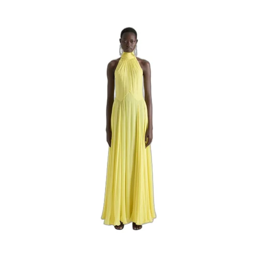 Halterneck Evening Dress In Silk Chiffon With Bow Detail