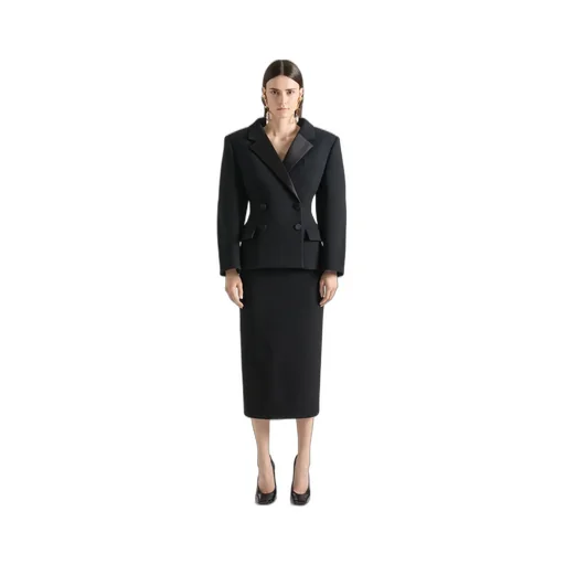 Double Breasted Slashed Tuxedo Jacket In Wool