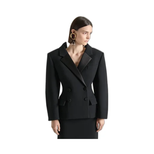 Double Breasted Slashed Tuxedo Jacket In Wool