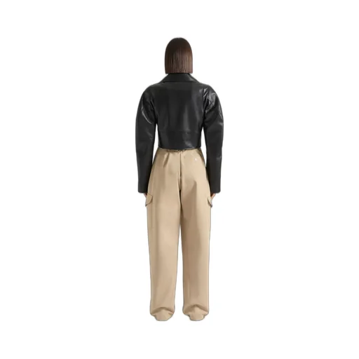 Cropped Cocoon Biker Jacket In Leather