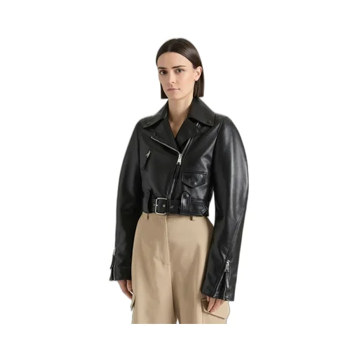 Cropped Cocoon Biker Jacket In Leather