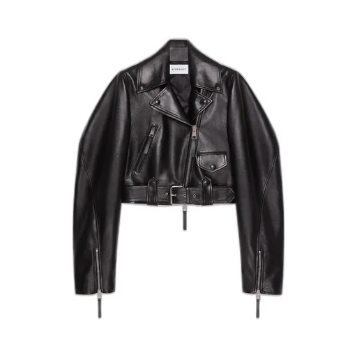 Cropped Cocoon Biker Jacket In Leather