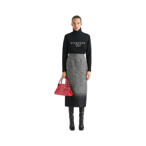 Midi Pencil Skirt In Herringbone Mixed Wool