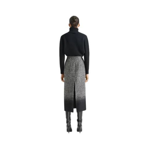 Midi Pencil Skirt In Herringbone Mixed Wool