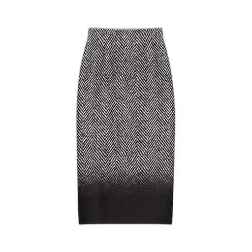 Midi Pencil Skirt In Herringbone Mixed Wool
