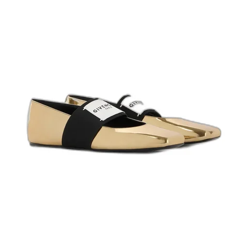 Sliced Square Ballerinas In Mirror Effect Leather