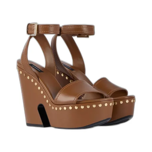 Clog Platform Sandals In Leather With Studs Detail