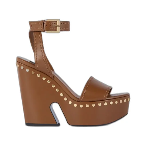 Clog Platform Sandals In Leather With Studs Detail