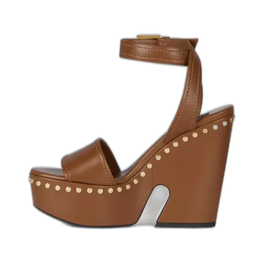 Clog Platform Sandals In Leather With Studs Detail
