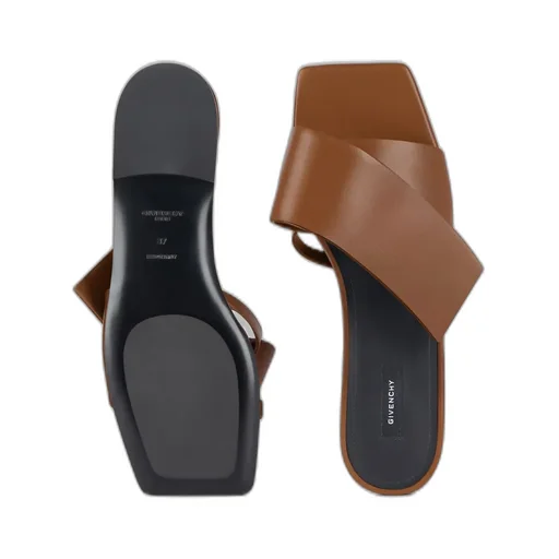 Sliced Square Flat Sandals In Leather