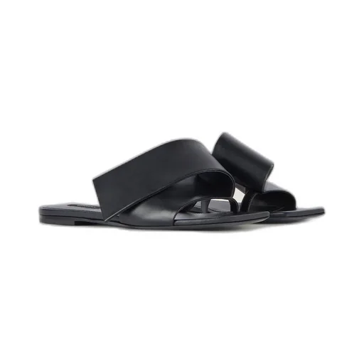 Sliced Square Flat Sandals In Leather