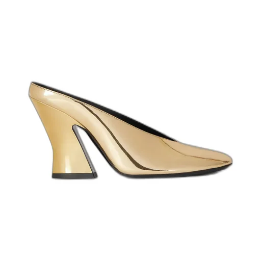 Sculpted Heeled Mules In Mirror Effect Leather