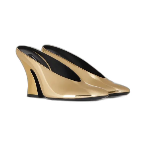 Sculpted Heeled Mules In Mirror Effect Leather