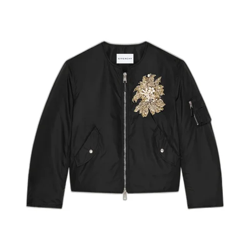 Embellished Couture Seam Bomber In Nylon