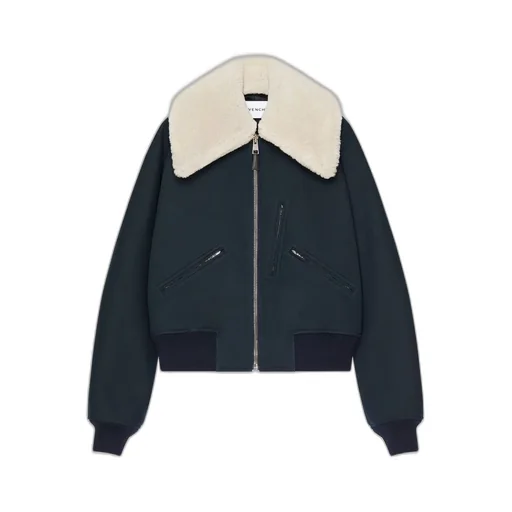Bomber In Cotton With Shearling Collar