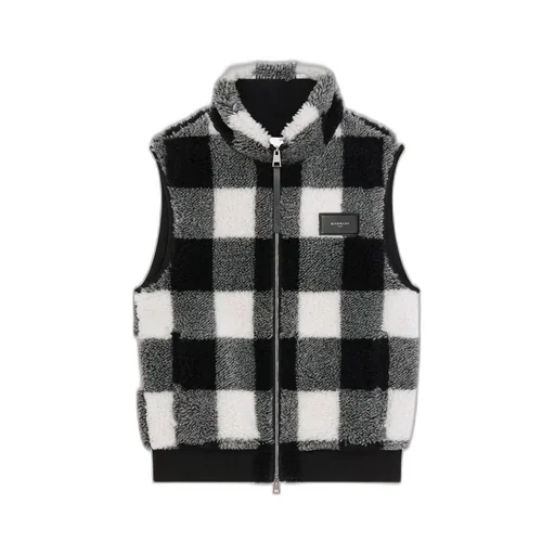 Checked Sleeveless Fleece Jacket