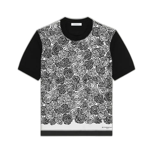 T-Shirt In Cotton Knit With Flowers Print