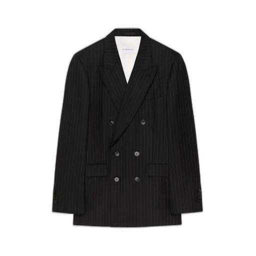 Double Breasted Fitted Jacket In Striped Wool