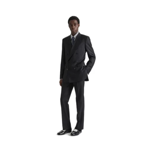 Double Breasted Fitted Jacket In Striped Wool