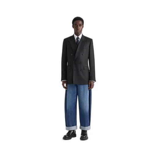 Double Breasted Fitted Jacket In Striped Wool