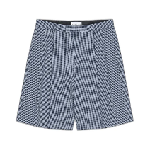Double Pleat Checked Bermuda Shorts In Cotton