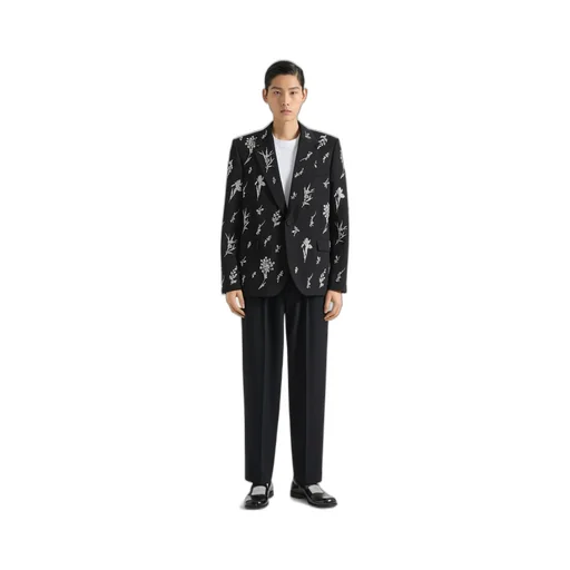 Single Breasted Jacket In Crystal Embroidered Wool
