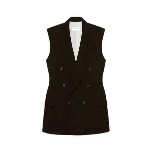 Double Breasted Sleeveless Jacket In Wool Twill