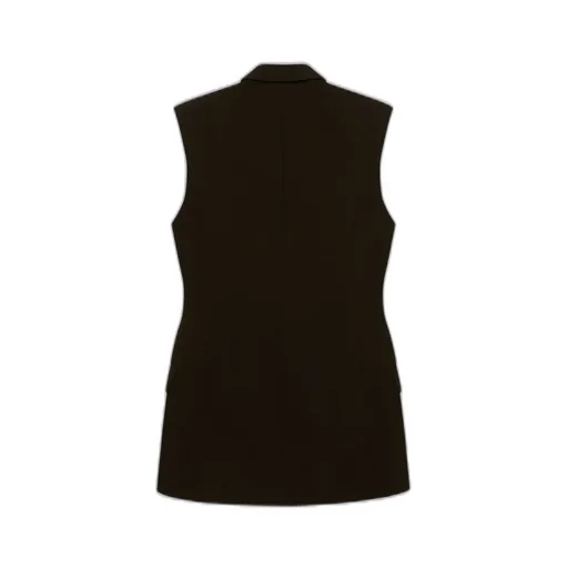 Double Breasted Sleeveless Jacket In Wool Twill