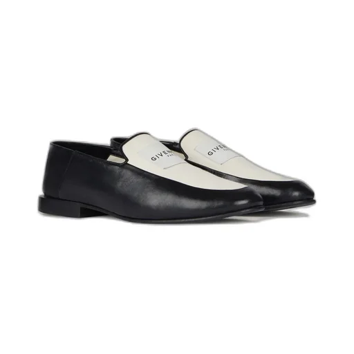Label Loafers In Shiny Leather And Canvas