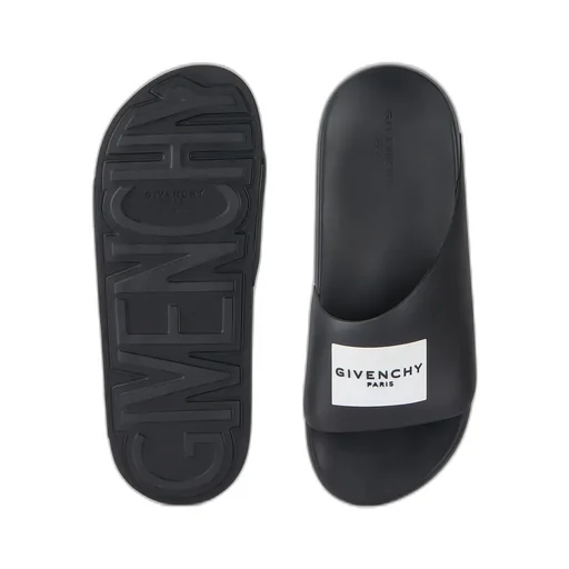 Label Slide Flat Mules In Rubber