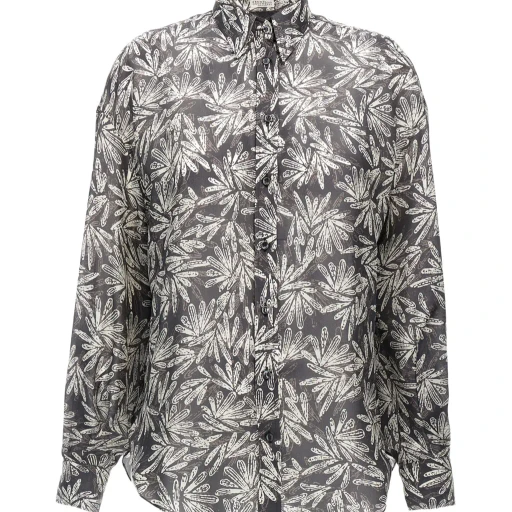 Brunello Cucinelli Abstract Printed Curved Hem Shirt