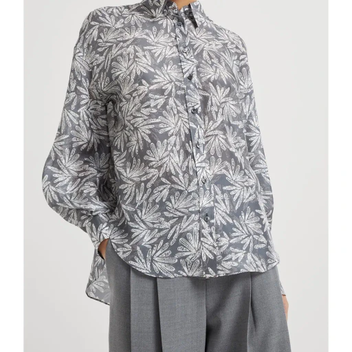 Brunello Cucinelli Abstract Printed Curved Hem Shirt
