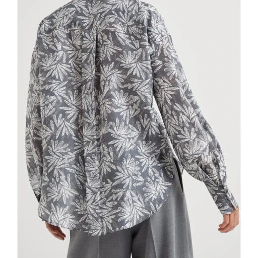 Brunello Cucinelli Abstract Printed Curved Hem Shirt