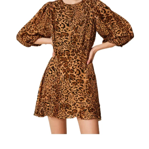 Leopard-Print Puff-Sleeve Mini Dress