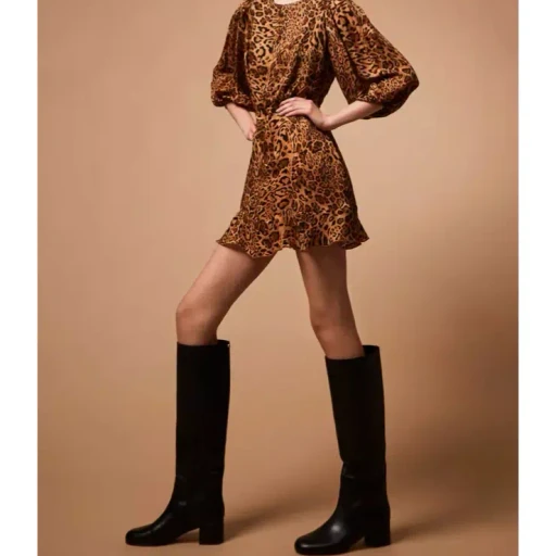 Leopard-Print Puff-Sleeve Mini Dress