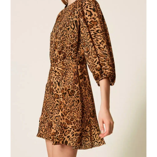 Leopard-Print Puff-Sleeve Mini Dress